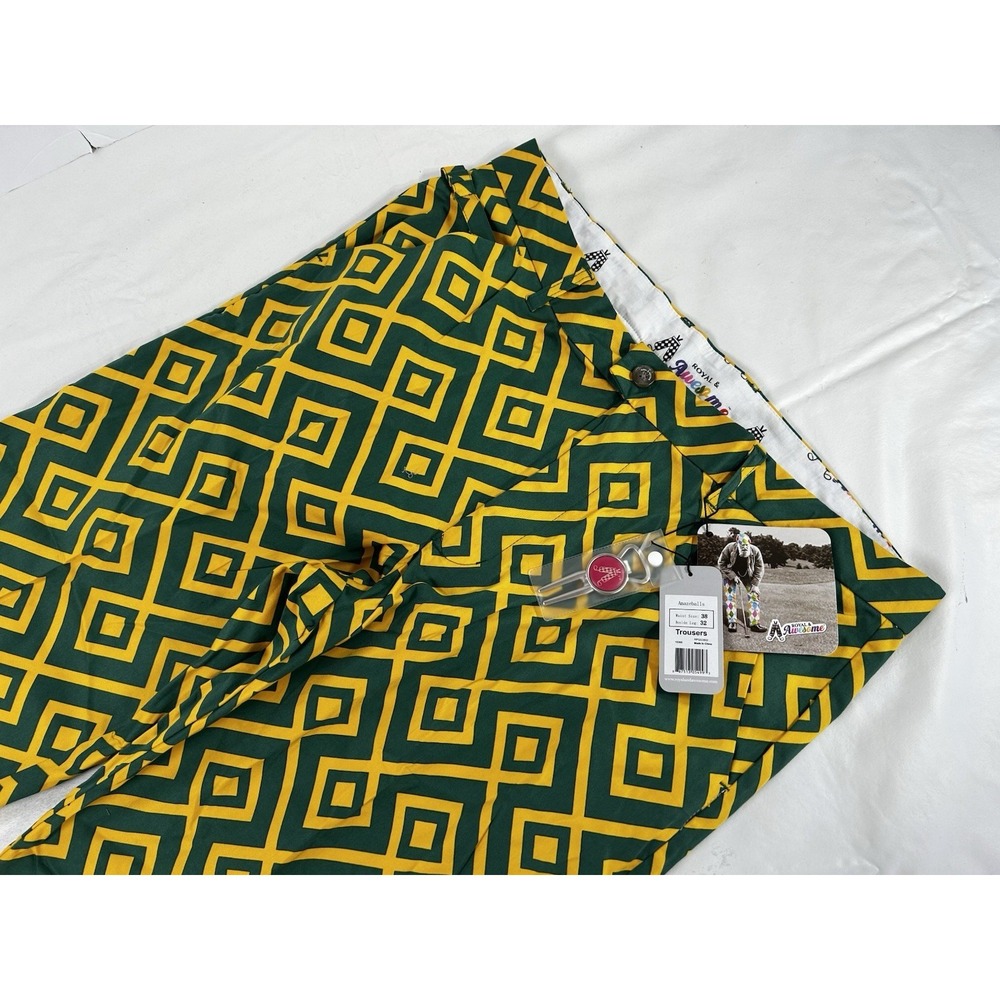 NWT Royal & Awesome Men's 38X32 AMAZEBALLS Green & Yellow Golf Pants/Trousers